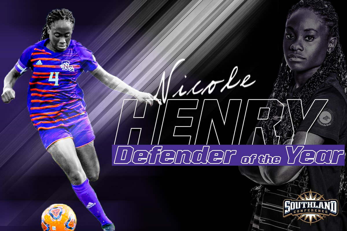 NSUDemonsSOC's tweet photo. Make it three! Nicole Henry is the SLC Defender of the Year for the third straight season. 

Henry spearheaded a back line that helped NSU to a program-record 10 shutouts. 

 #ForkEm #LightTheFire https://t.co/XxXaPA6xZs
