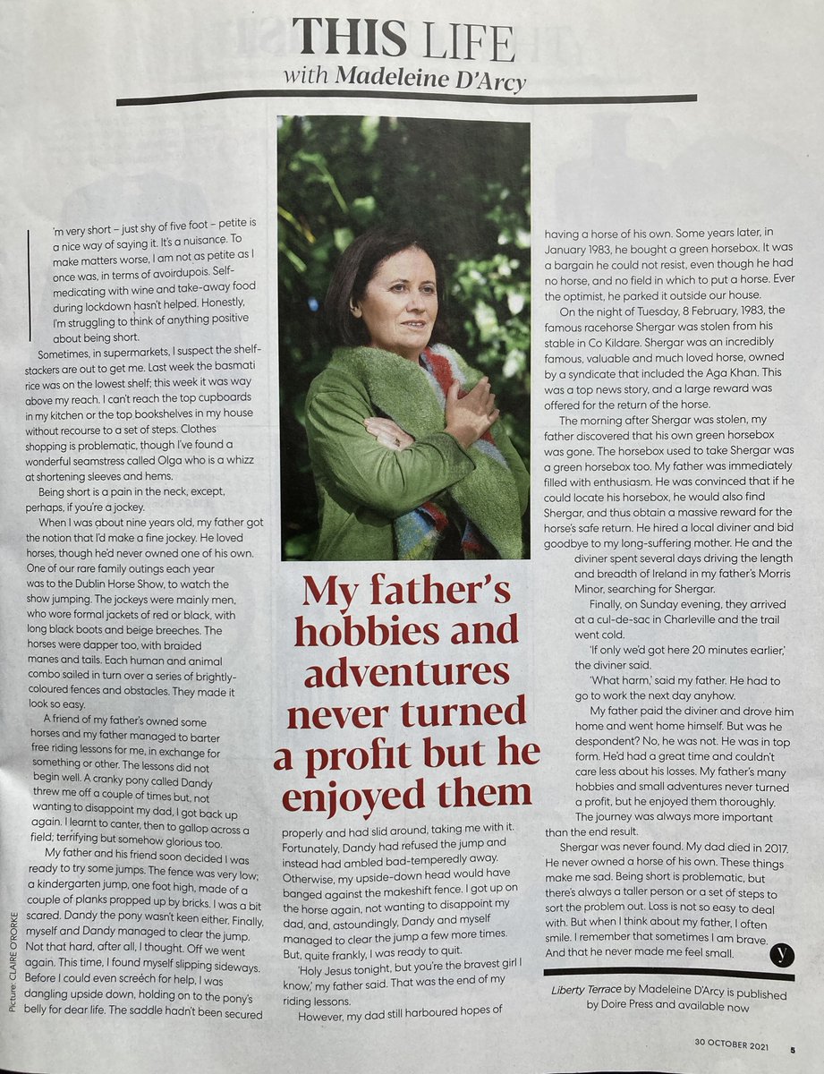 MadeleineDL's tweet photo. My Dad was a funny man. Here's a piece I wrote about being short, about my Dad and about Shergar the kidnapped racehorse, for Irish Daily Mail You Magazine 30/10/21. #Shergar #Beingshort @doirepress https://t.co/8yLaAx8u5z