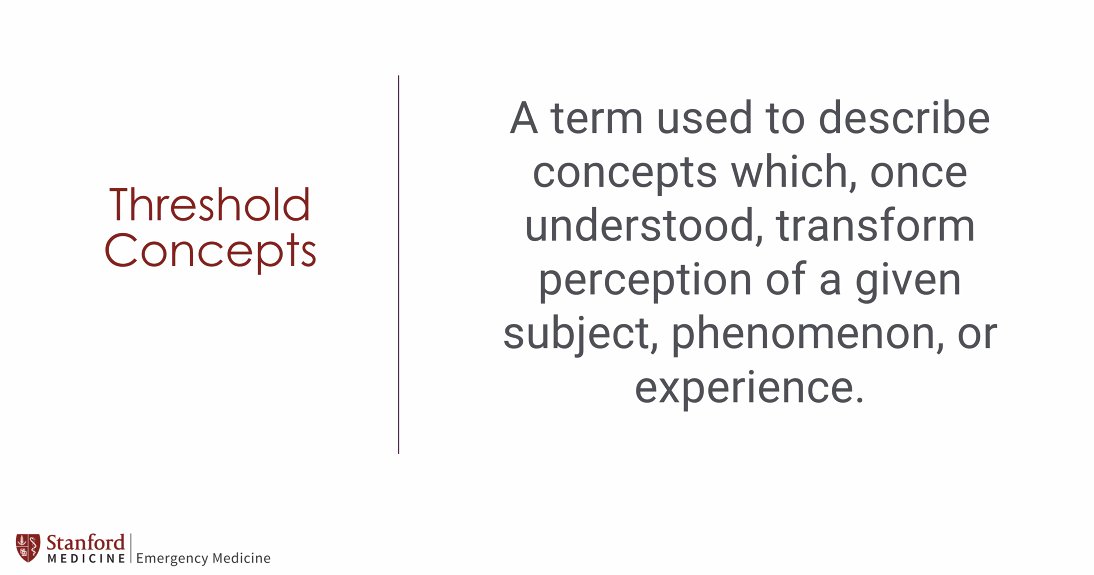 alvarezzzy's tweet photo. Dr. @MikeGisondi discussing #thresholdconcepts at the @StanfordEMED #MedEd Fellowship meeting.

Threshold concepts are transformative, irreversible, integrative, bounded, troublesome.

"Once you get it, you can't unget it"

#Bestjobever #LoMaH #EMontheFarm https://t.co/tiq9YwYVqr