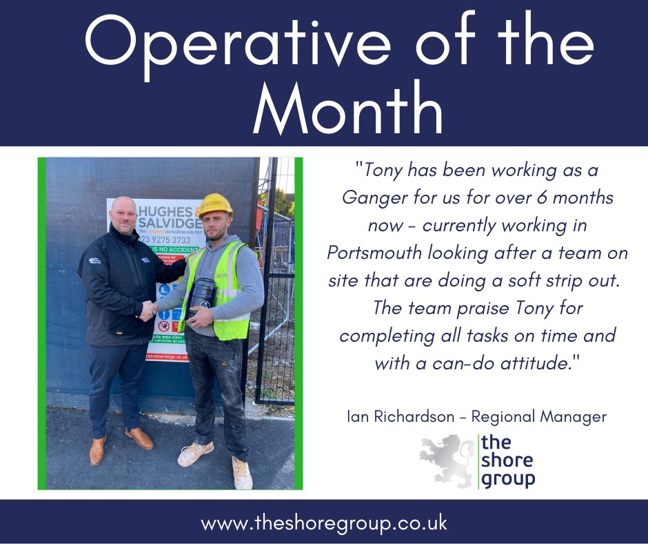 TheShoreGroup's tweet photo. Operative of the Month - Tony.

We have recognised that Tony has been an outstanding addition to the team throughout the last 6 months. 

Well done Tony!

#TheShoreDifference #TheShoreGroup #Recognition #OperativeOfTheMonth # https://t.co/YtRJWJshzX