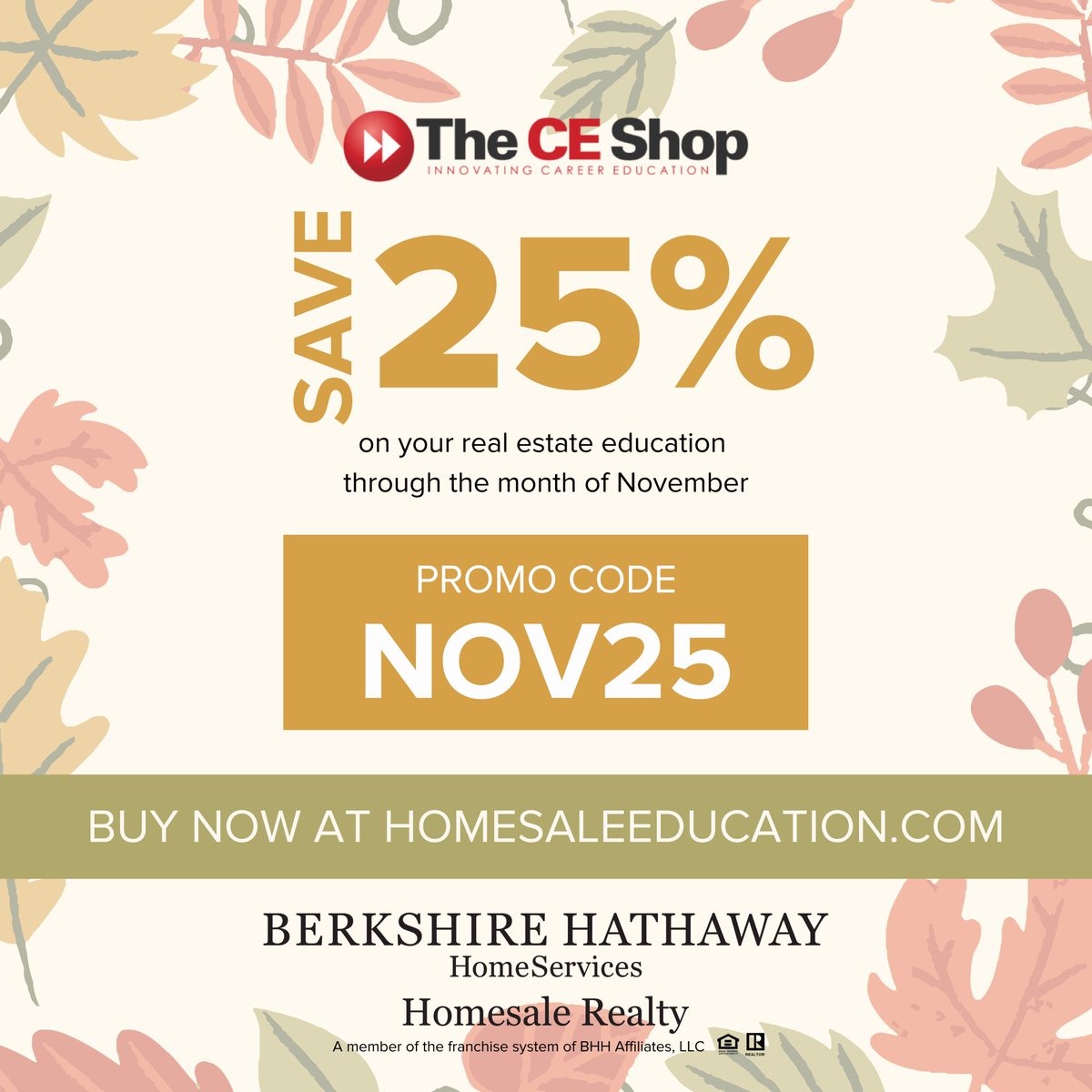 HomesaleRE's tweet photo. Give thanks for these incredible savings! Now through the end of November, you can save 25% on ALL real estate related courses. Visit https://t.co/Wdw3E7gqG8 to get started.
#newcareer #realestatecareer #realtorlife #realestateclasses #lookingforanewcareer https://t.co/UOla9xxnn8