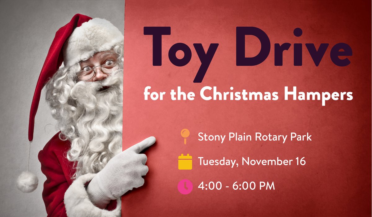 We're collecting toys for the Spruce Grove Kinettes and Stony Plain Kinsmen!!

Stop by Rotary Park in Stony on Tues, Nov 16 and drop off a toy for the Christmas Hampers. We have some amazing incentives from our local restaurants for your generosity!