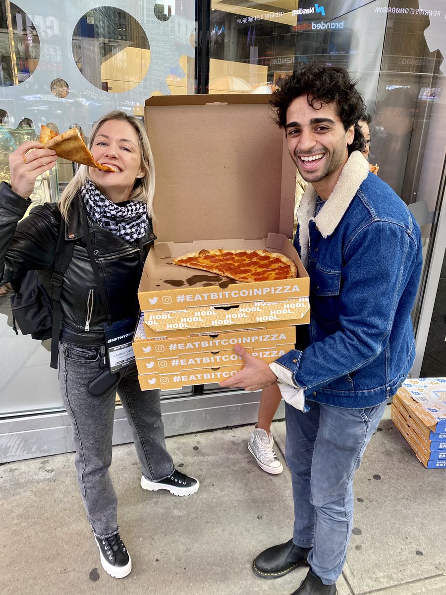<a href="/eatbitcoinpizza/">Bitcoin Pizza</a> out here keeping us fed! 🍕🍕🍕<a href="/NFT_NYC/">NFT.NYC</a> #nftnyc2021