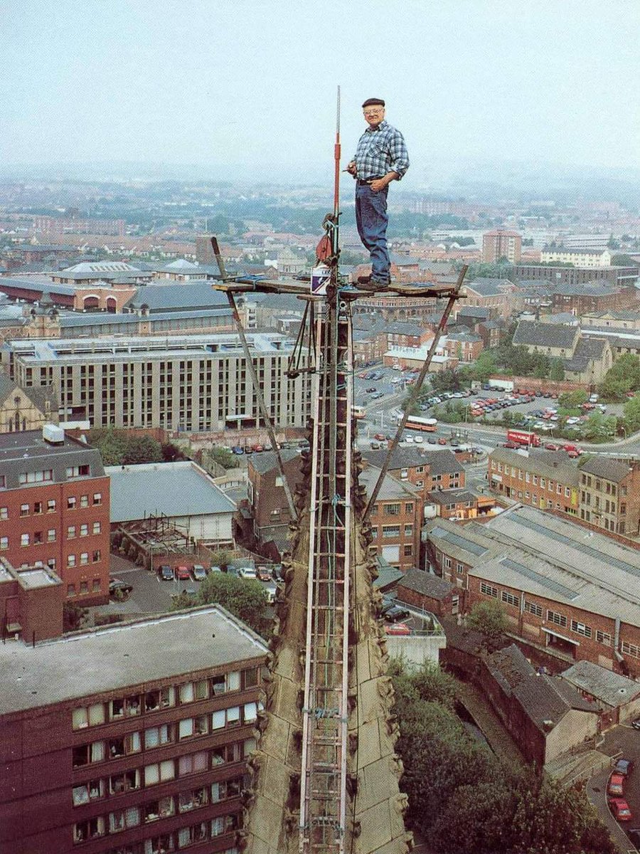 gott_julie's tweet image. The legendary height-defying  Fred Dibnah hard at it (location unknown).