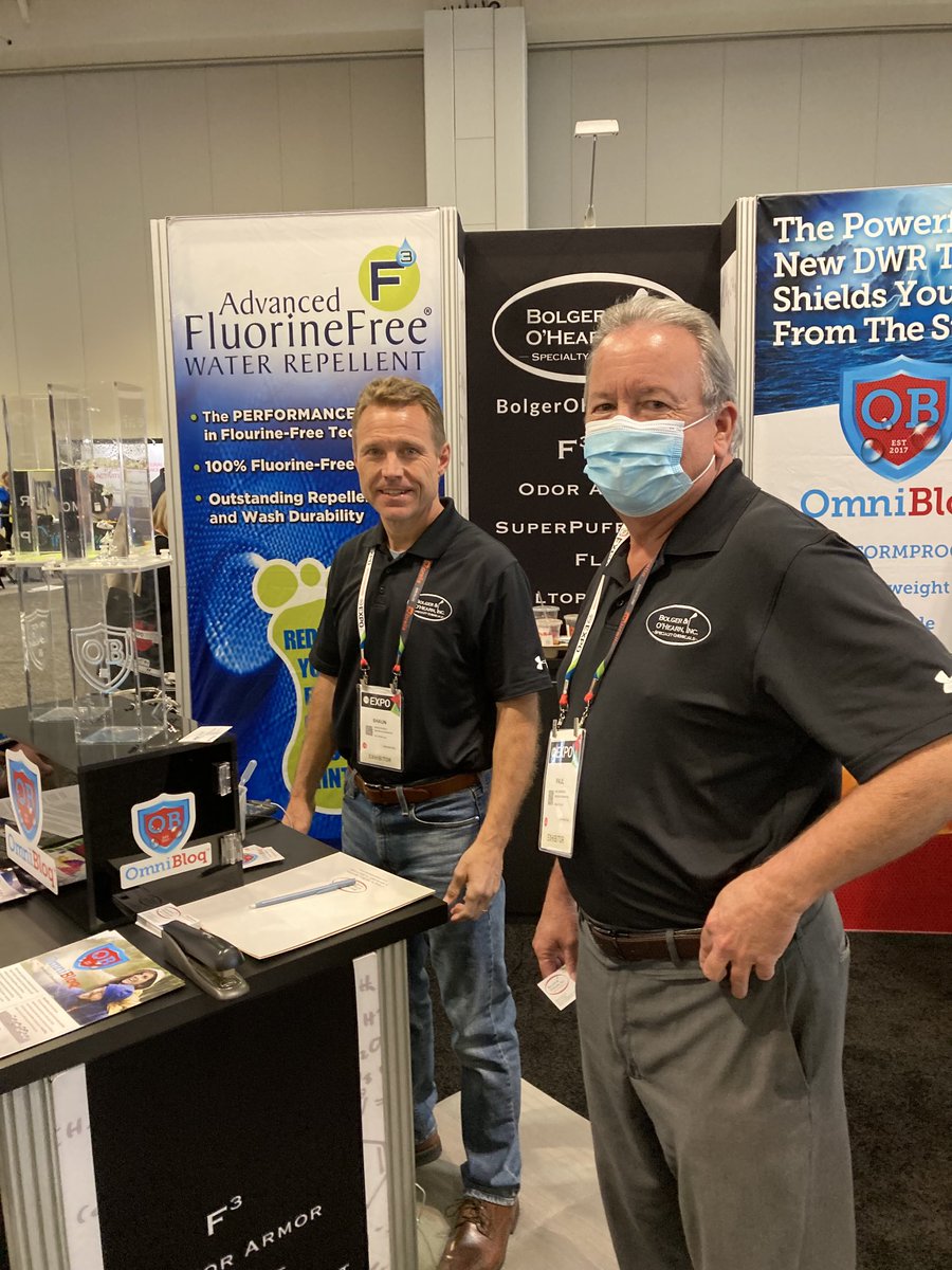 The team from Bolger &amp; O’Hearn is at IFAIExpo. Be sure to stop by Booth A1114 in the Advanced Textiles section to learn about their new fluorine-free DWR!  #IFAI