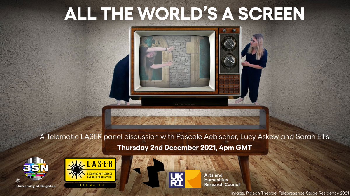 Telepresence Stage (@telestage) on Twitter photo Pascale Aebischer, Lucy Askew and Sarah Ellis will discuss the impact of the pandemic on the performing arts, reflecting on the histories, contemporary practices and futures of online theatre.
Register Here: leonardo.info/civicrm/event/…
<a href="/PandemicBeyond/">Pandemic Preparedness: Live Performance in the G7</a> <a href="/ahrcpress/">Arts and Humanities Research Council</a> <a href="/creationtheatre/">Creation Theatre</a> Pascale Aebischer, Lucy Askew and Sarah Ellis will discuss the impact of the pandemic on the performing arts, reflecting on the histories, contemporary practices and futures of online theatre.
Register Here: leonardo.info/civicrm/event/…
<a href="/PandemicBeyond/">Pandemic Preparedness: Live Performance in the G7</a> <a href="/ahrcpress/">Arts and Humanities Research Council</a> <a href="/creationtheatre/">Creation Theatre</a>