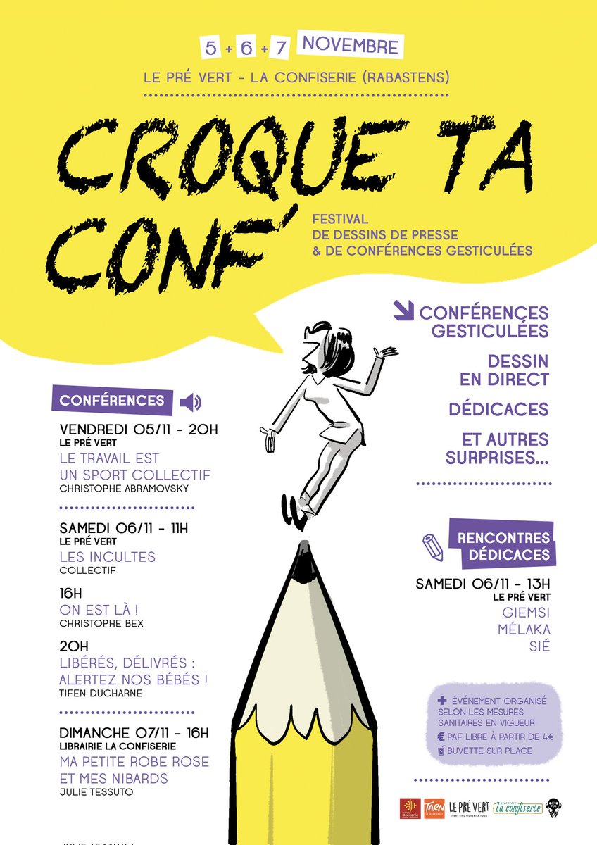 Webbysphere's tweet photo. ✏️ CROQ TA CONF' c'est le nouveau festival de conférences gesticulées et de dessins de presse de #Rabastens
✏️ Pour les infos rendez-vous sur le site du Pré Vert.                              👉 https://t.co/9mHzSzIuOW

#festival #conferencesgesticulees #DessinDePresse #Tarn https://t.co/S4znbrXl6h
