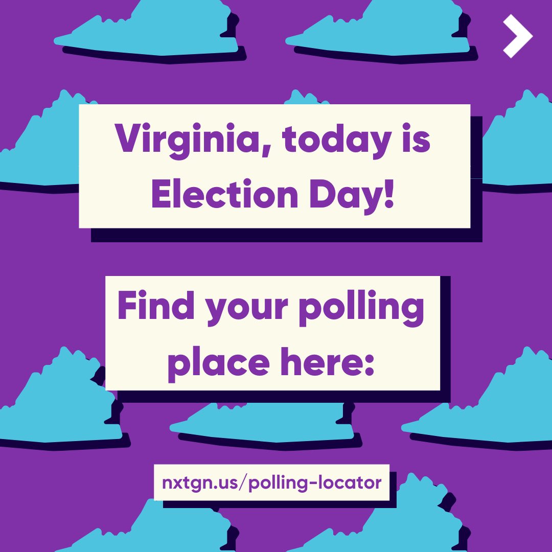 Friends in Virginia — TODAY’s election will have major impacts on the future of VA, our country, and our climate. 

Please turn out &amp; vote! Polls close at 7pm.

Find your polling location today:
nextgenamerica.org/polling-locato…