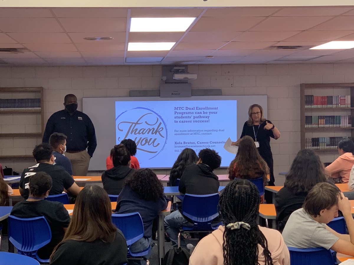 SehSeminoles's tweet photo. Today Mr. Omar Edwards and Ms. Nicole Kirchberg, from Manatee Technical College, presented to Sophomores about the benefits of dual enrollment. #WeManatee #MeetSoutheast @ManateeTech https://t.co/ilXWUGuQKx