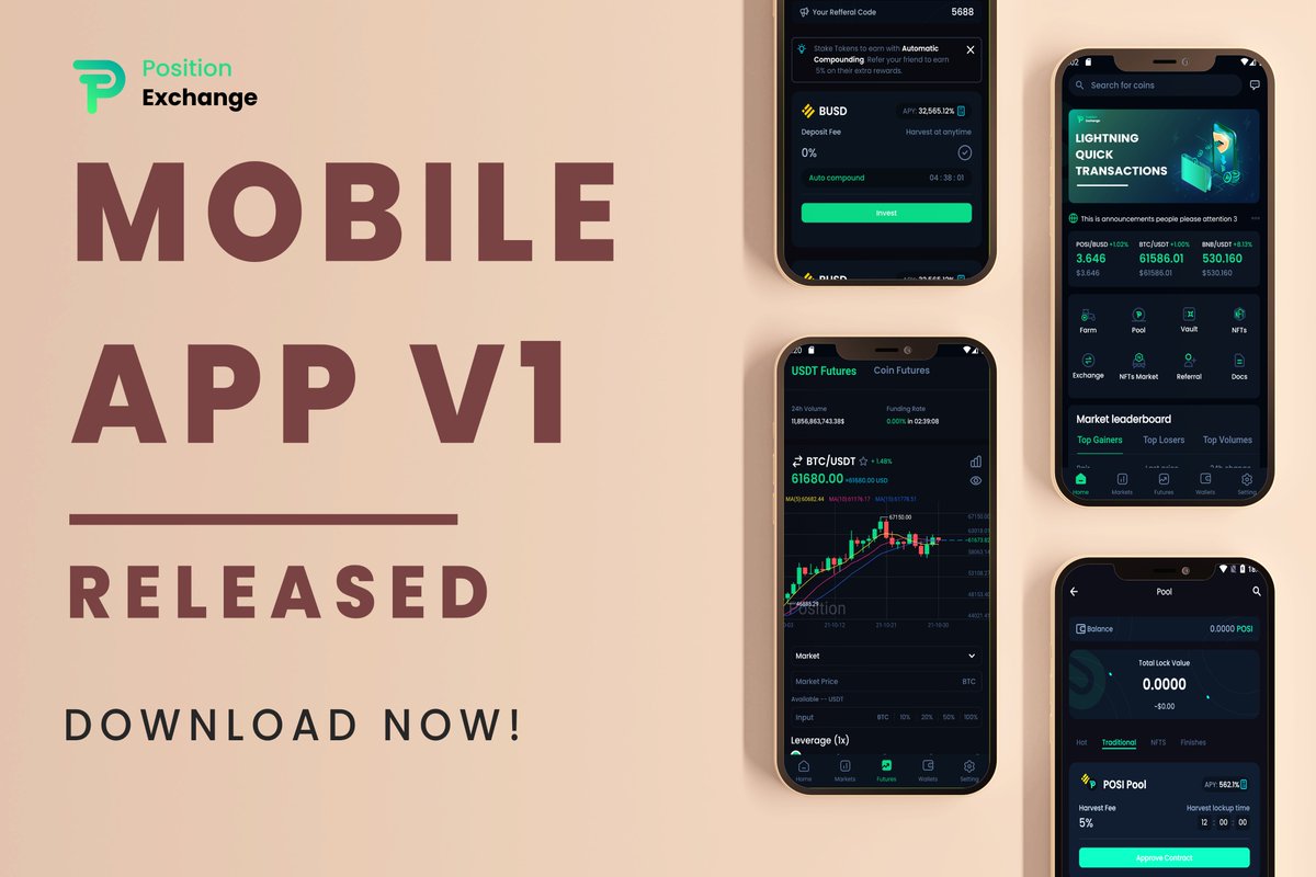PositionEx's tweet photo. The Mobile App V1 is available for the community test. 👌💯

To download the App please follow the instructions on the following link:

https://t.co/WnIB0vkZLm

Important Details: https://t.co/LghIYG7FnH

#POSI #PositionExchange #BinanceSmartChain #MobileApp https://t.co/lpVTU1HCsS