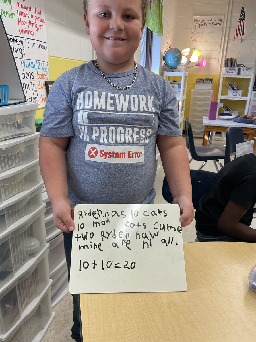 mrslarkinmath's tweet photo. First Grade students are creating word problems! @WES_Tigers @mrslarkinmath @amsti4all https://t.co/Wf2UmK4rTW