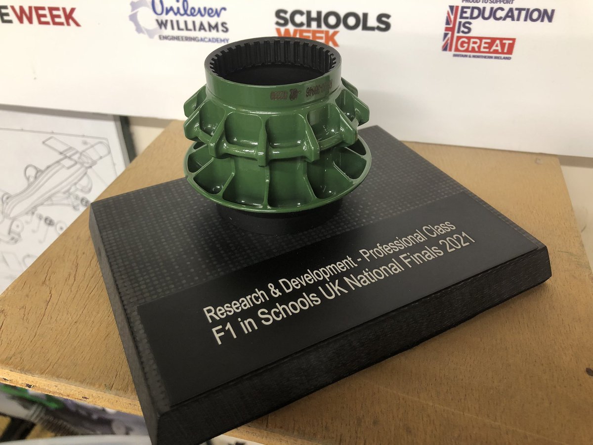 SandhighDT's tweet photo. @RacingNebula have added 2 more @F1inSchoolsHQ trophies to their display tonight @SandbachHigh they’re looking really snazzy. https://t.co/9pSL7KENyh