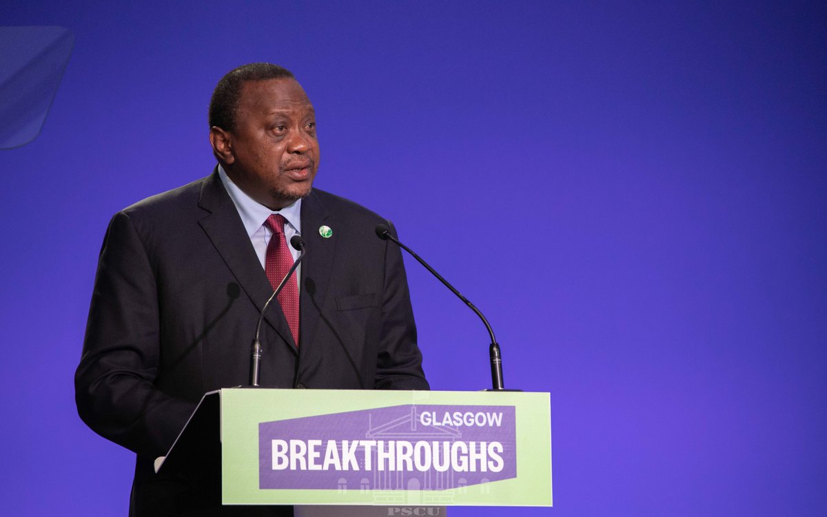 StateHouseKenya's tweet photo. 1/3 President Uhuru Kenyatta has told the international community that Kenya🇰🇪 is determined and on course to achieving full transition to clean energy by the year 2030.  #COP26  #TogetherForOurPlanet #ClimateAction https://t.co/Ikq6gPnAm1