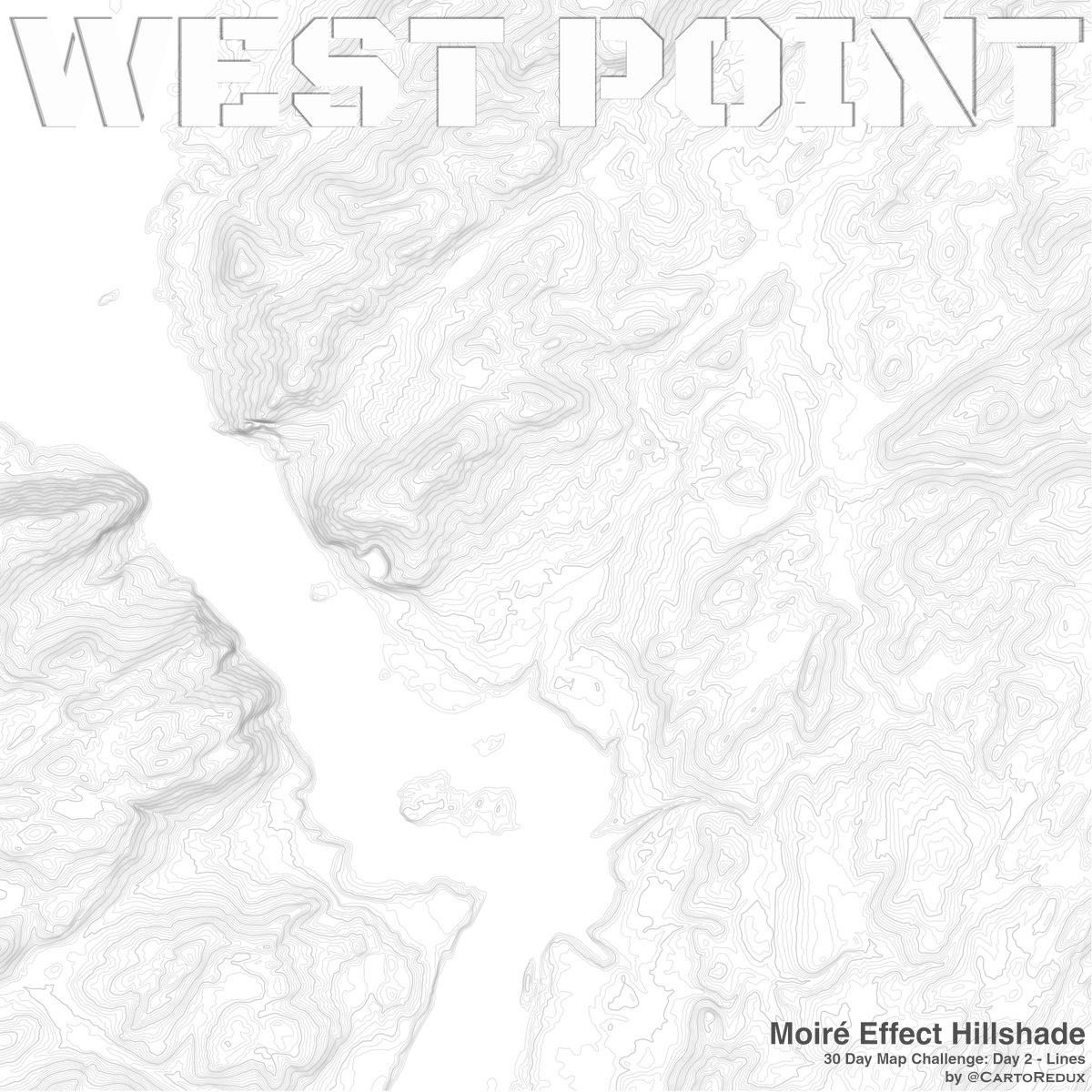 CartoRedux's tweet photo. 30DMC - Day 2: Lines...contour lines, with some interesting and unintentional side-effects creating the illusion of a hillshaded terrain.😵💫
Debated what to call this. What do you think of #MoireEffectHillshade?
#JustLines #30DayMapChallenge https://t.co/t1t2WlwNmk
