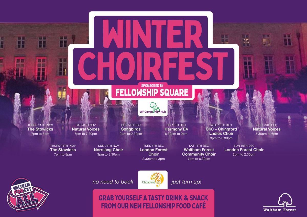ChoirFest is back! Performances at Fellowship Square leading up to Xmas. It's great to be back and raising money for <a href="/wfchub/">WF Community Hub</a> <a href="/LBWFculture/">Waltham Forest Culture</a> #Sing #choir