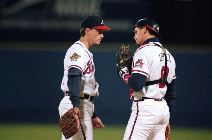 Barstool_ATL's tweet photo. Let’s take a trip down memory lane. 1995 game 6 of the World Series. The Braves pitched a left handed pitcher, that went for 8 shutout innings. That pitchers name was Tom Glavine. Is tonight Mad Max’s Glavine moment… https://t.co/ZZg6cj15FI