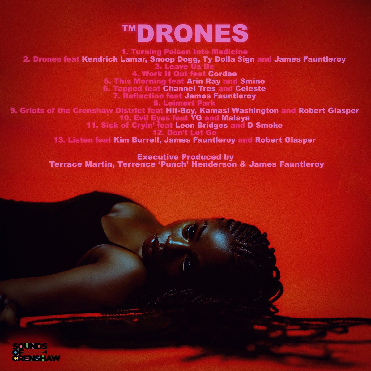 nfr_podcast's tweet photo. Terrace Martin is dropping an album this Friday called DRONES.
Features from:
Kendrick Lamar
Snoop Dogg
Cordae
Smino
Ty Dolla $ign
YG
Hit-Boy
D Smoke
Channel Tres
Kamasi Washington
James Fauntleroy
Robert Glasper
and more... https://t.co/iuZag5ZLIE