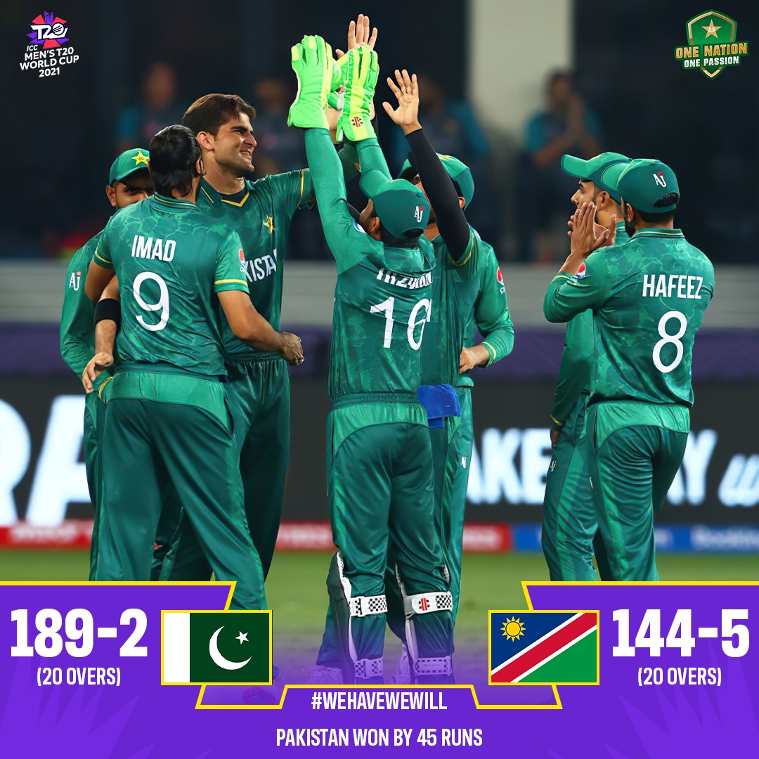 TheRealPCB's tweet photo. Four out of Four! 🙌
Congratulations Pakistan, a dominant performance has confirmed a semi-final spot!!

#WeHaveWeWill | #PAKvNAM | #T20WorldCup https://t.co/r67UuHffne