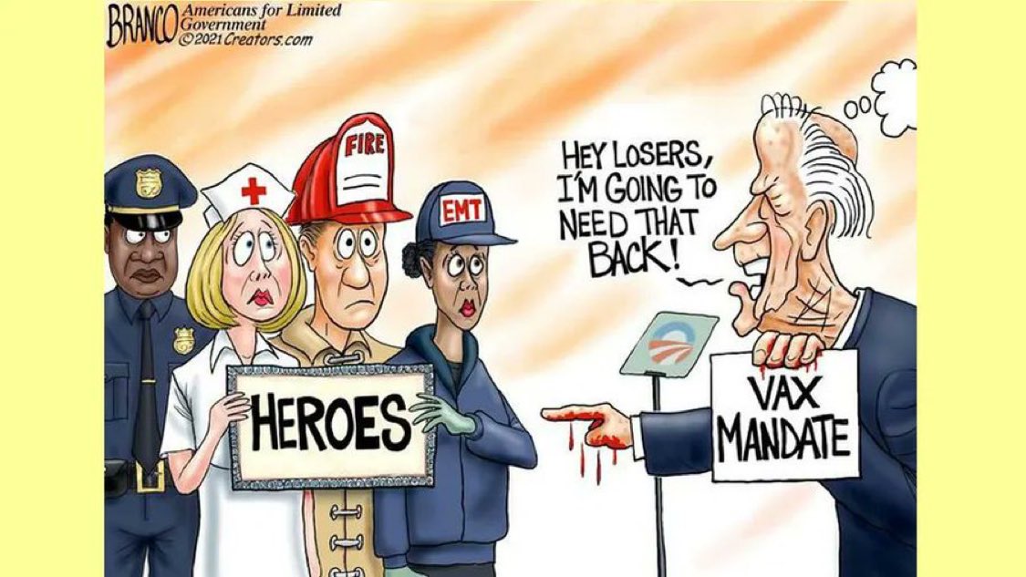 .<a href="/JoeBiden/">Joe Biden</a> .<a href="/CDCDirector/">CDC Director</a> We stand with the First Responders that have held the line during this plandemic. If anyone should know whether the so called vaccine is safe and effective it would be them. The current attack on them and their jobs is unwarranted. <a href="/MinnesotaMiners/">Minnesota Miners</a>