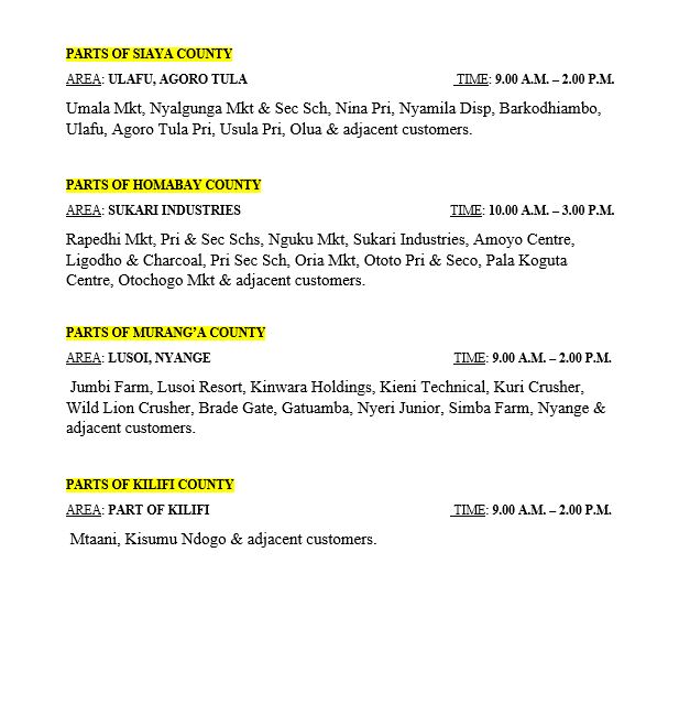 Good evening, please find shutdowns for 3rd November, 2021. ^KG