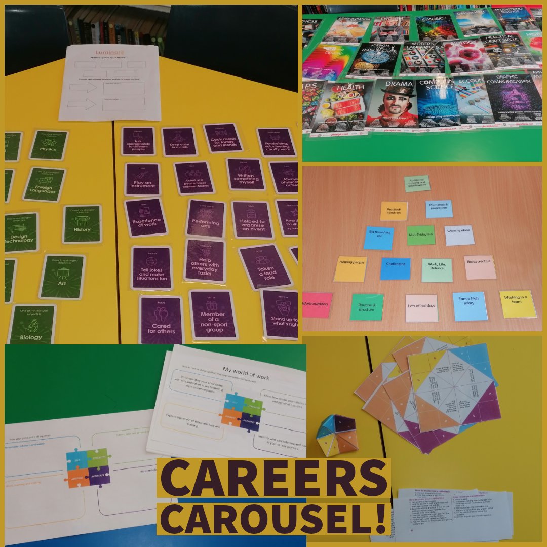Luminatederby's tweet photo. Some brilliant discussions this morning with year 10 @derbymoordofe this morning at the 'Careers carousel' session! ๐ช๐ซ Exploring #skillsandqualities #careervalues #whatsyourstrength #futuregoals #careerchats linking subjects to career sectors. https://t.co/uBiN1OjLwz