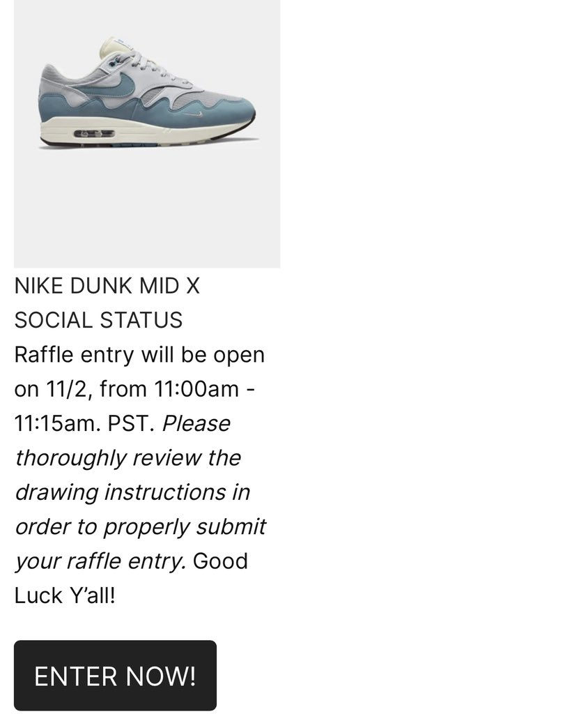 15mins Raffle: Patta x Nike Air Max 1 ‘Noise Aqua’

bit.ly/3nSNR0U

#AD