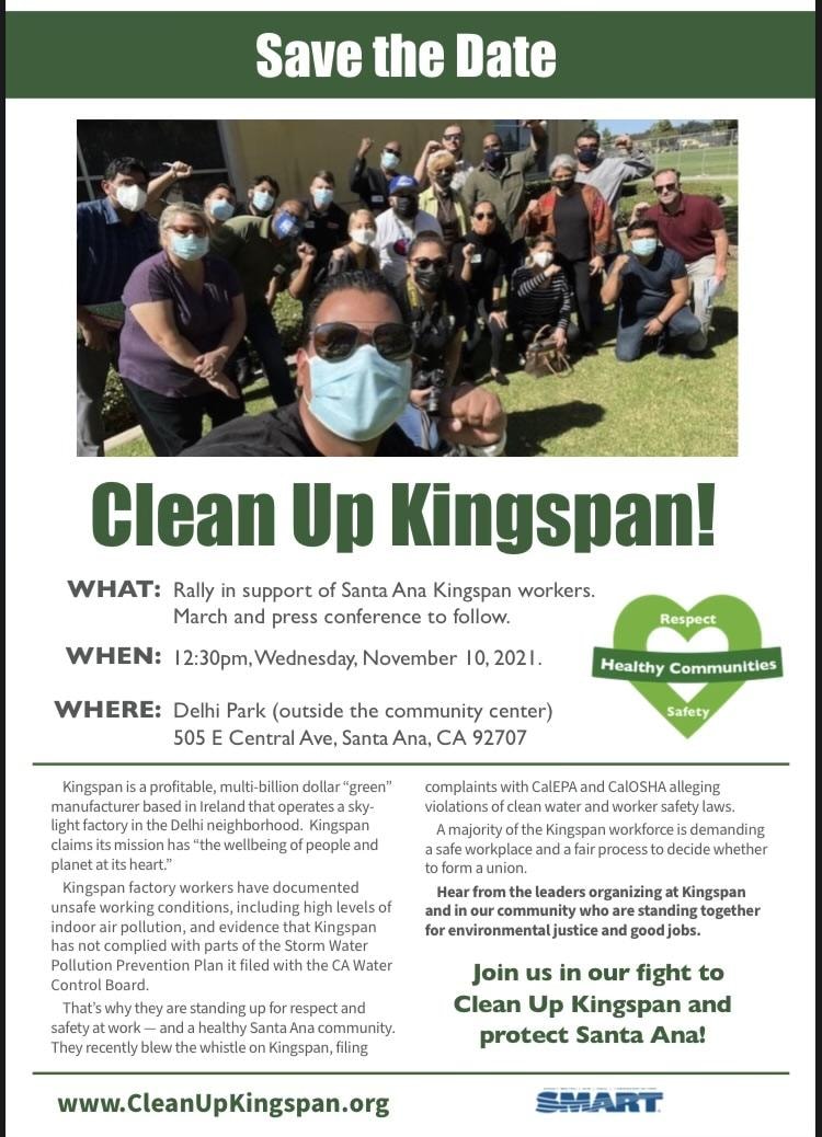 ourrevsocal's tweet photo. Please help Unite Here Local 11 support Kingspan workers in Santa Ana, CA. Wednesday, November 10, 2021, at 12:30 pm. #SiSePuede #WhenWeFightWeWin https://t.co/l9nWmRYUKC