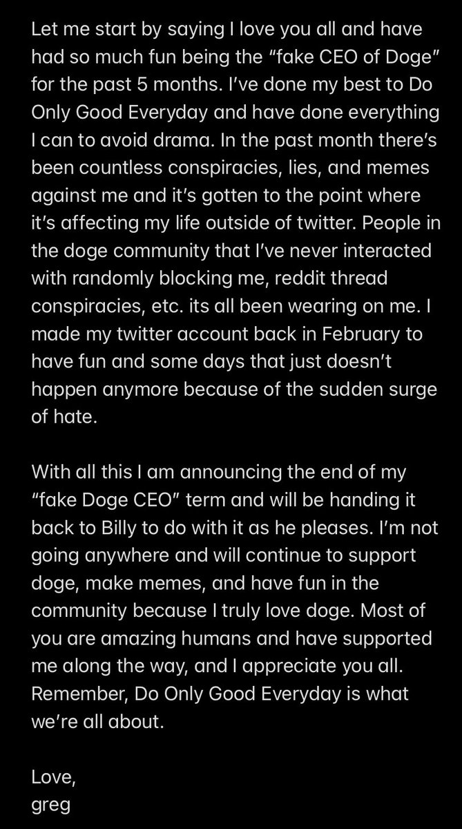 greg16676935420's tweet photo. Dear Dogecoin Family: https://t.co/KC5m7GyDLO