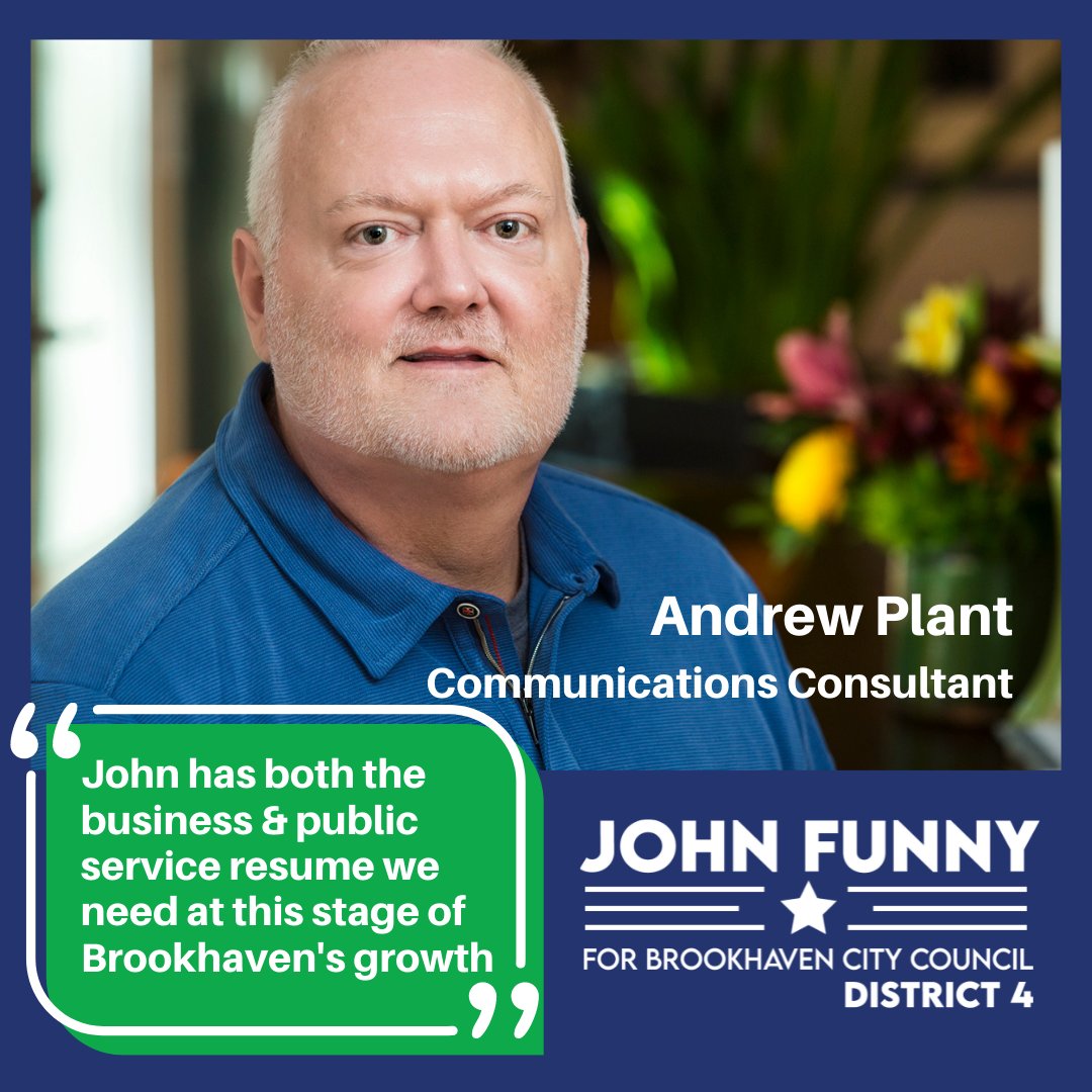 electjohnfunny's tweet photo. John has the biz &amp; public service resume we need at this stage of Brookhaven's growth, he shares the vision &amp; values impt to me like his DEI work. He's lived in B'haven longer than it's officially existed &amp; actively involved with this community much of that time. @BAndrewPlant https://t.co/yc0rdXfQ2y