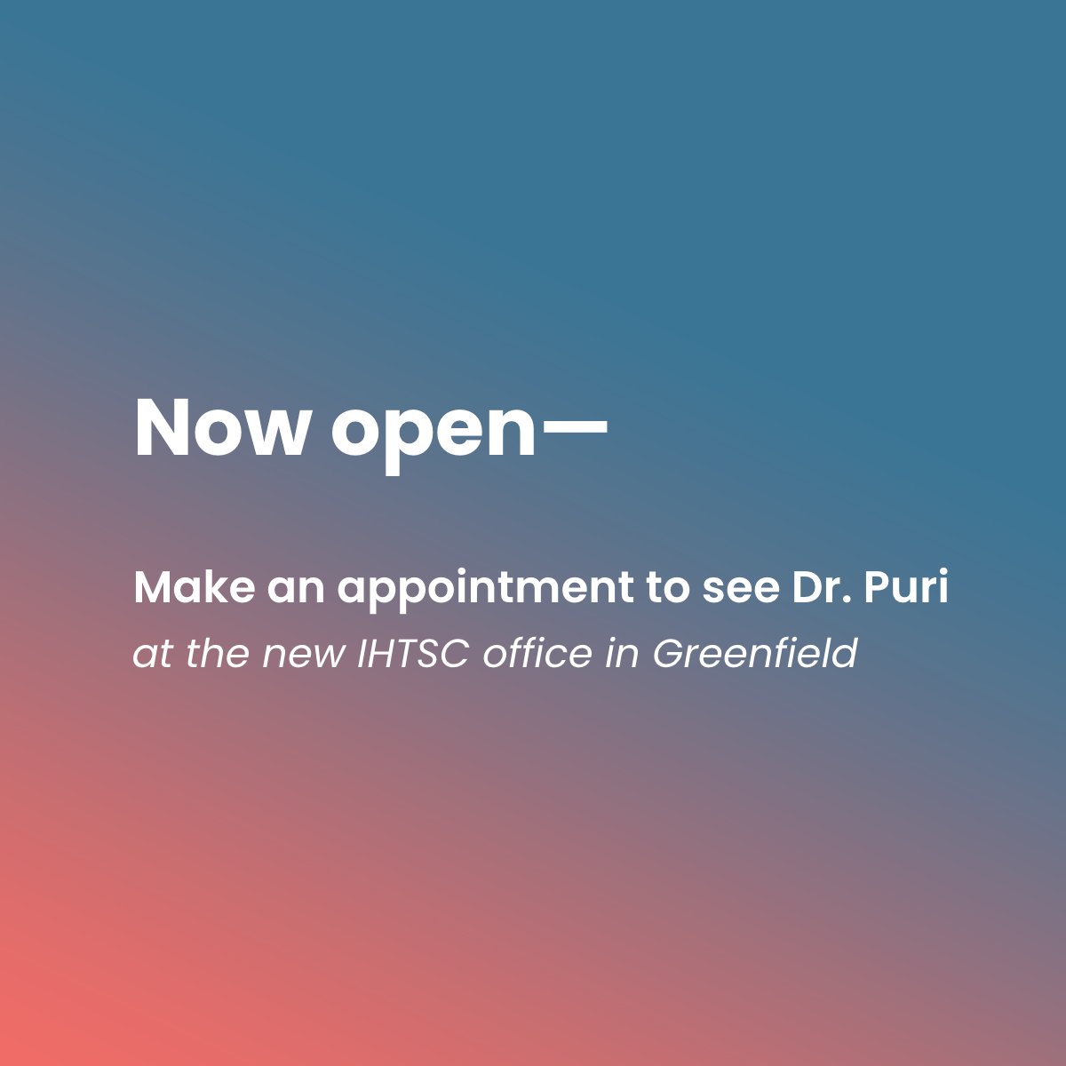 INhand2shoulder's tweet photo. We expanded to serve you better. Patients in Greenfield and surrounding areas can see an IHTSC specialist close to home.
Request an appt with IHTSC in Greenfield or one of our other many locations →
https://t.co/lZklyg1I5C
#handdoctor #wristdoctor #elbowdoctor #shoulderdoctor https://t.co/DQMeqsNpMa