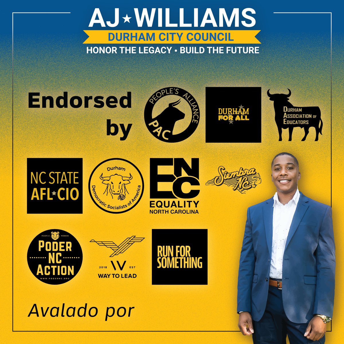 The choice is clear! Vote AJ Williams for Durham City Council Ward 3! Today is the General Election!

#bullcity
#ajfordurham
#durhamvotes
#ncpol
#voteajfordurham
