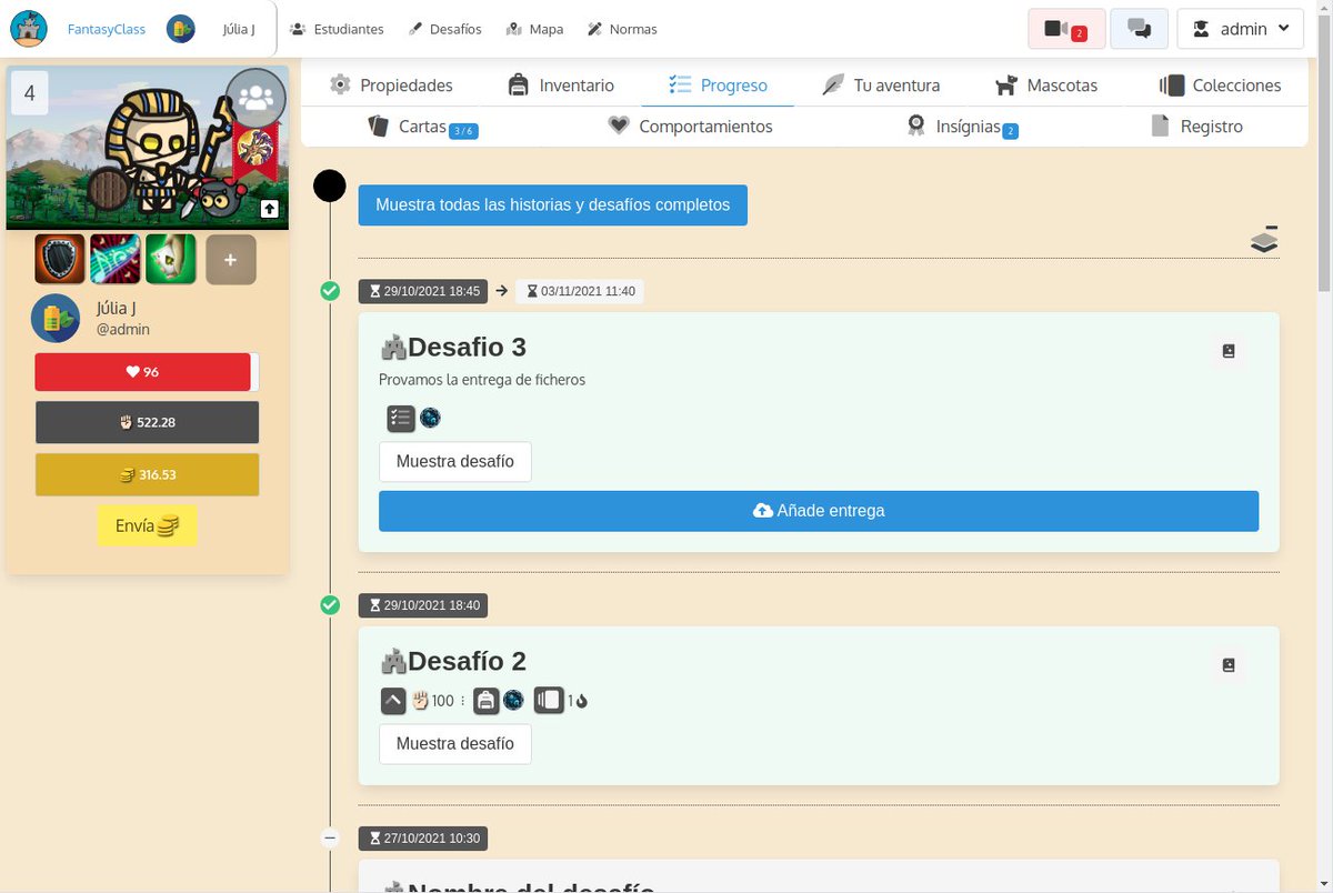 FantasyClassApp's tweet image. 🏰FantasyClass.app 1.90: ahora se puede añadir fecha máxima de desafíos y añadir tareas donde estudiantes podrán entregar en Google Drive. Se han arreglado cosas y ahora se puede compactar la vista de progreso. #FantasyClass #educación #gamificación