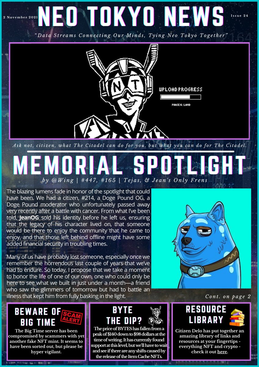 wager_coach's tweet photo. Many people lost a good friend yesterday and I need to recognize some kind people @neotokyonewstv and @ZssBecker @elliotrades.
I know many people were touched by this very nice memorial/recognition of our friend @aida2k21 aka JeanOG. #RipJean
@TheDogePoundNFT & fam thank you https://t.co/6Kl48Gsz7X