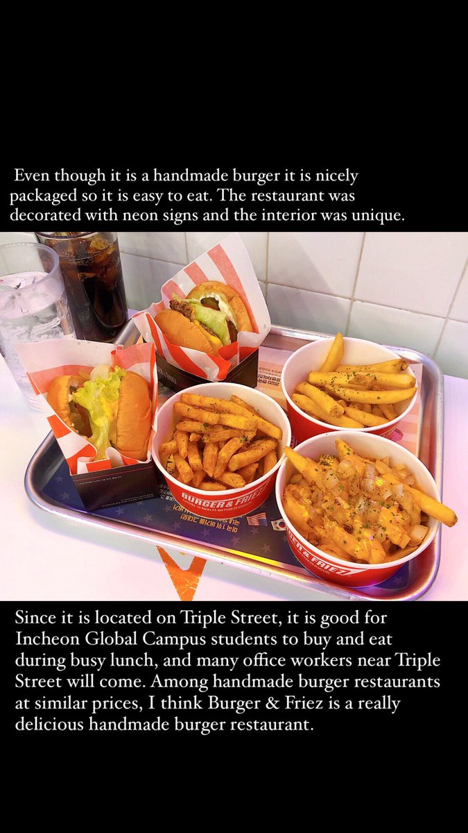 jiyounglee02's tweet photo. Today I will review Burger &amp;Friez which is located on Songdo Triple Street.
#triplestreet #songdo #burgerandfriez #hamburger #fastandeasy https://t.co/LnoeHc2GON