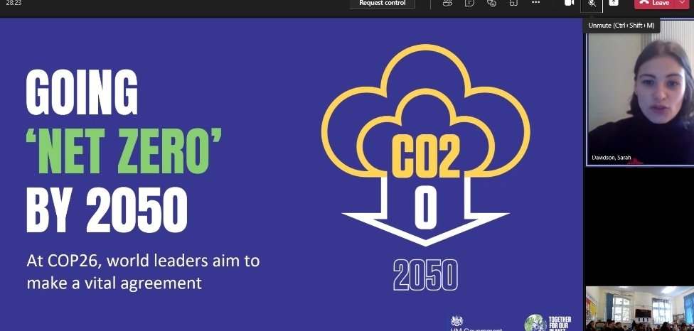 Class 5/6 carried on their study of #COP26 with a virtual visit from <a href="/CrodaSTEM/">Croda STEM</a> who discussed how they make their business sustainable 🌎 The class asked great questions and showed their understanding of climate change through their responses. Thank you Sarah for joining us.