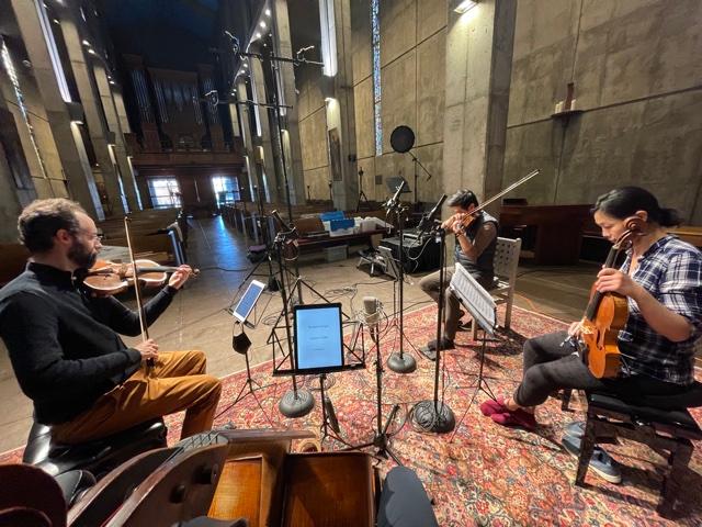 telegraph4tet's tweet photo. We spent last Thursday and Friday recording Icarus in Flight with composer #RichardFestinger at St. Stephen's Church in Tiburon.
Happy to say it’s a wrap! And looking forward to hearing the final product soon.
#TelegraphQuartet #StringQuartet #Recording https://t.co/XE4QP3IBrU