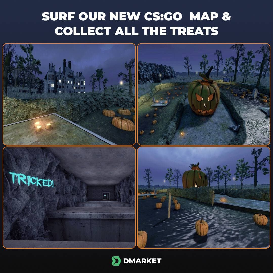 DMarket's tweet photo. Guys, it's time to GET YOUR TREAT. Would you like to get gifts from us? 

We've been looking forward for this announcement badly, so we are very happy to present you our new CS: GO map for the current Halloween promotion 💥 👻🔮 https://t.co/pFuW33W93Q