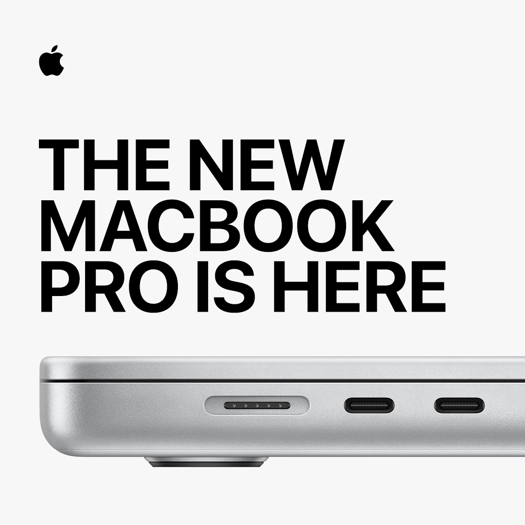 Apple's tweet photo. The new MacBook Pro is here. Supercharged for pros with the blazing-fast M1 Pro or M1 Max chip.