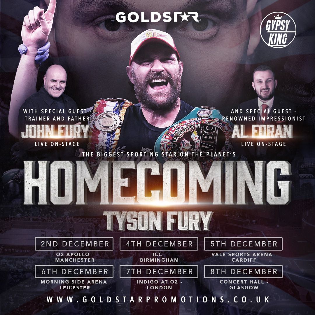 I am absolutely delighted to announce that I will be involved in all 6 homecoming shows with the one and only <a href="/Tyson_Fury/">TYSON FURY</a> next month alongside his dad John Fury in the UK next month 🙌🥊😁 Let's goo!!
