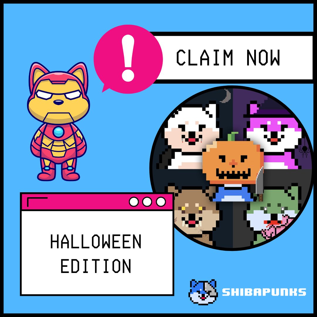 ShibaPunks's tweet photo. 📢You can now claim 1 Halloween Edition NFT for every ShibaPunk you own!
😮Don't own one yet? Mint new ShibaPunks for the next 7 days &amp; claim Halloween SPs
❗️Claim period ends Tuesday 9th November
Go to: https://t.co/RQqVf48aKj https://t.co/aqXu6pXB6i