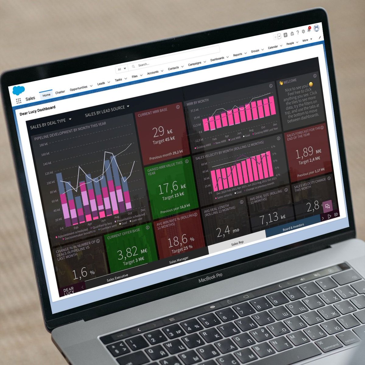 How sleek is this? You can now embed Dear Lucy dashboards into #Salesforce! You can view and use Dear Lucy dashboards just as you would on a browser window but without ever leaving Salesforce. A perfect way to make sure sales goals stay top of mind for everyone! #salesops