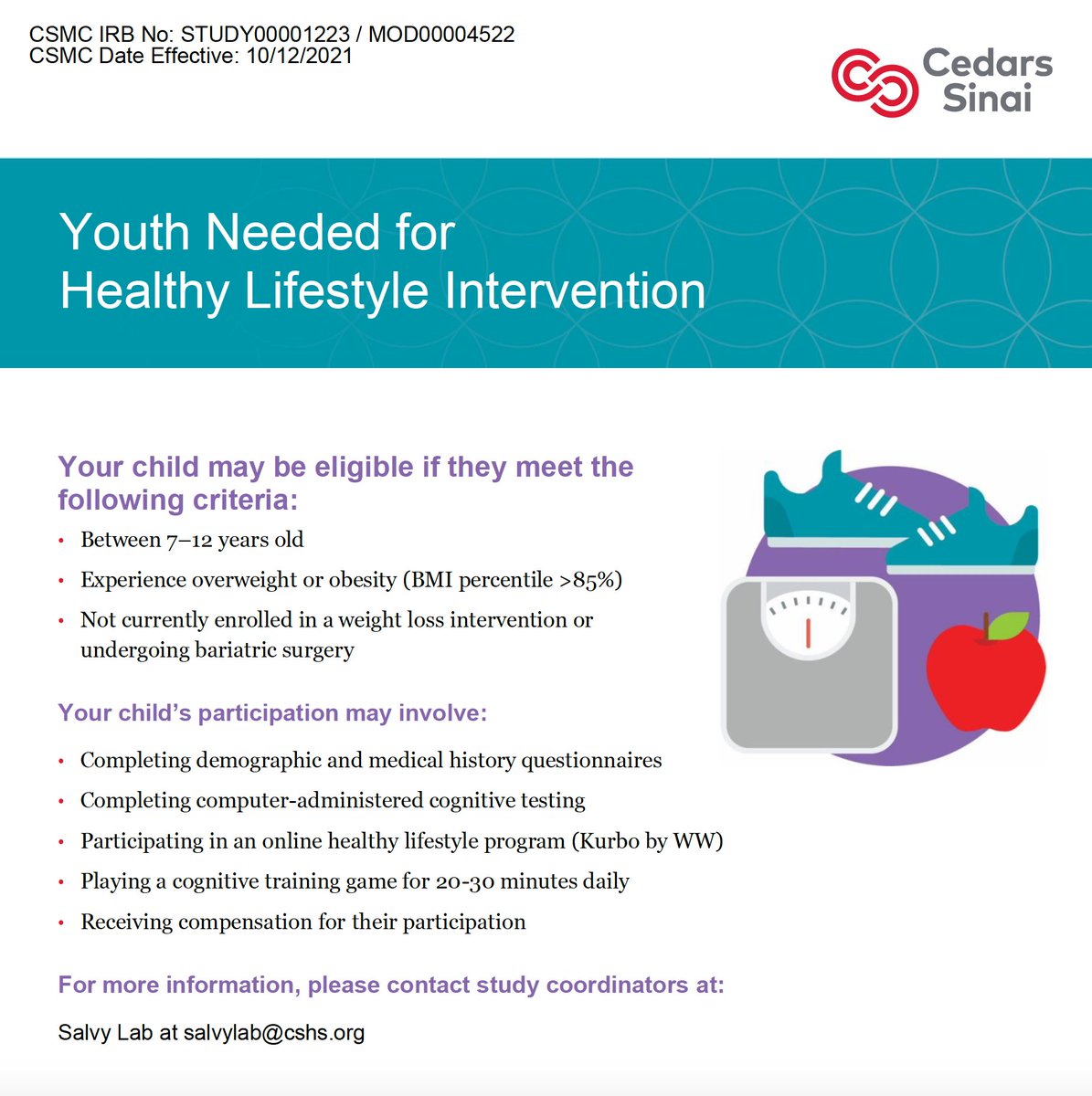 capaldi_jessica's tweet photo. Are you a parent of a child ages 7-12 with #overweightandobesity? My research team at
@CSCancerCare is conducting a pediatric #weightintervention to help families establish healthy habits! See flyer for more info. Thank you! #childhoodobesity #obesity #diabetes #dmom #health https://t.co/qkU7eUPKwV