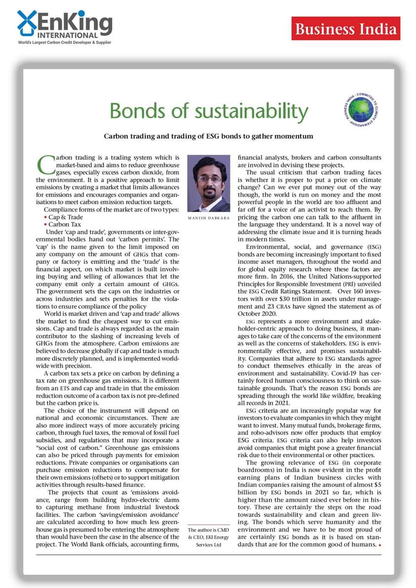 manishdabkara1's tweet photo. Being leader of #CarbonMarkets we shared views on #SustainabilityBonds & #CarbonFinance at #businessindiamagazine...
To read the complete article, click on the post or visit this link https://t.co/2cdEClQHFY
@BusinessIndiaMagazine
#GreenBond #GreenFinance #NatureExperts https://t.co/tpcJYPCNDp