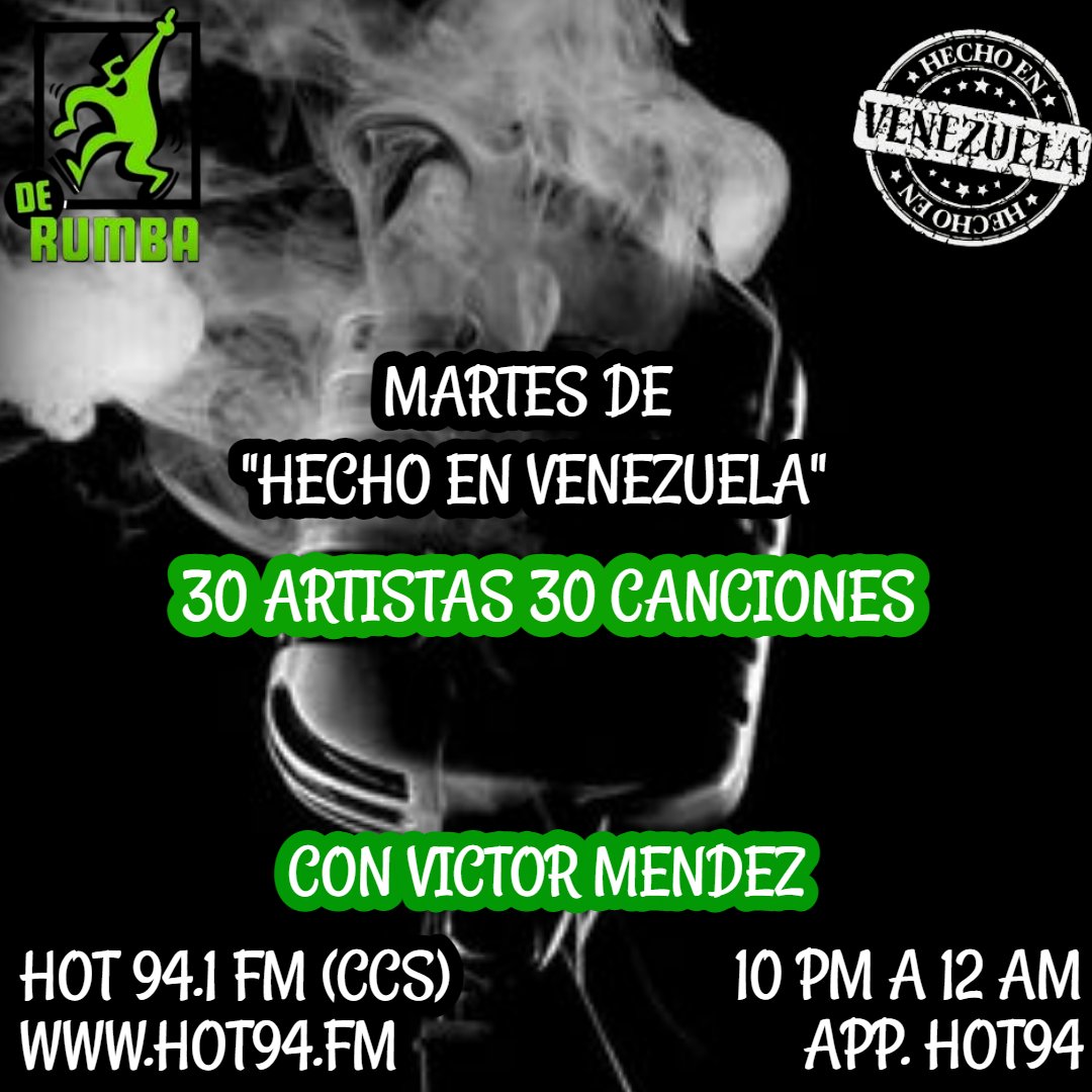 victormendez's tweet photo. Martes de Hecho en Venezuela,en la primera hora sonarán:
@CompaySon @KulturaInfame @dernamusic @elbuenjeff @FRANKMORON75 @fugadosbanda @kellyabarca29 @Rawayana @HolySexyB + Pus and the loops + @melomaniabanda_  + Lp3+ @OswaldoGrillet @noelgrisanti @Carlosangola #hechoenvenezuela https://t.co/j3Alpo4QHl