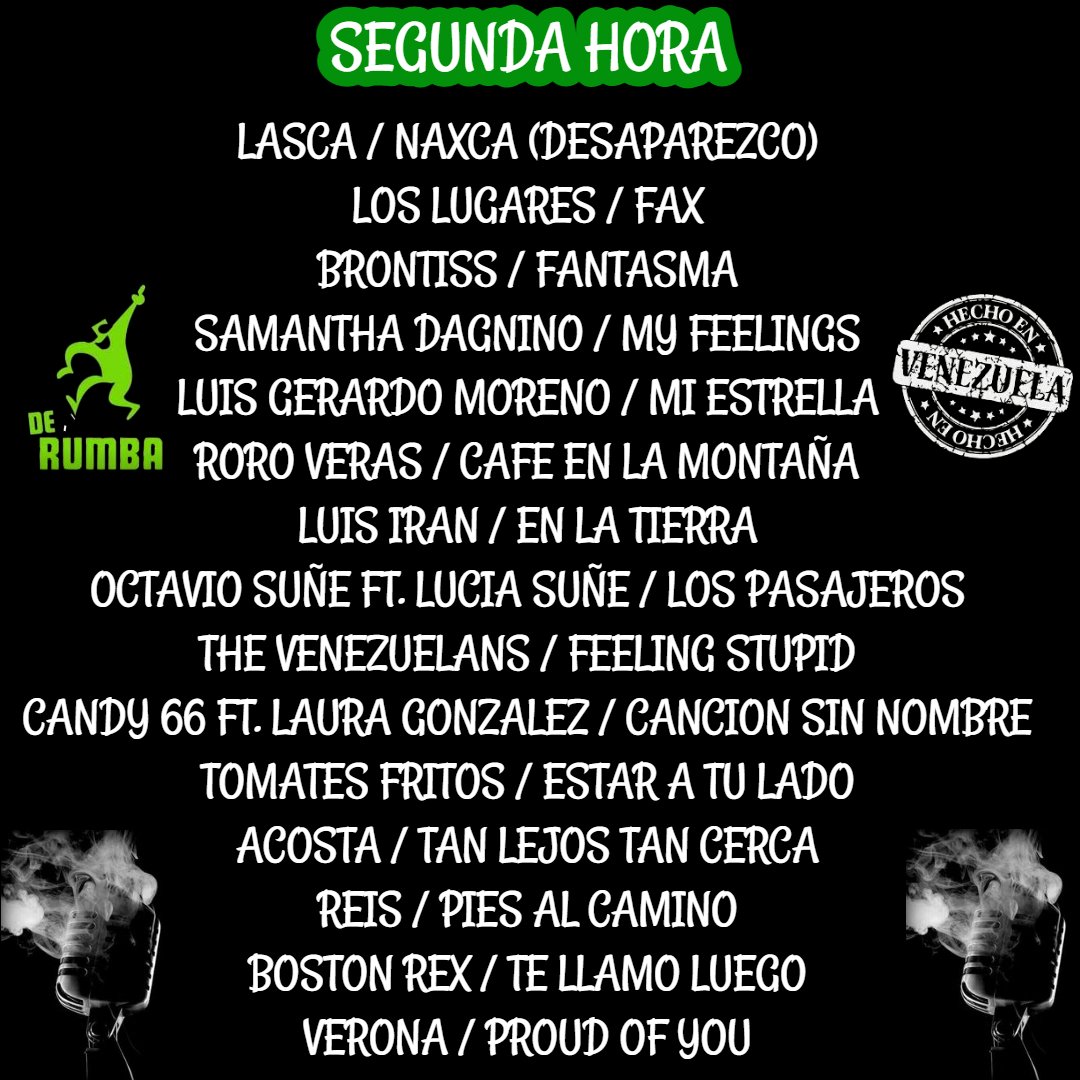 Martes de Hecho en Venezuela, en la segunda hora sonarán:
<a href="/chapislasca/">LASCA (Chapis Lasca)</a> + Los Lugares + <a href="/BrontissOficial/">BRÖNTISS_OFICIAL</a> <a href="/sdagnino/">Samantha Dagnino</a> + Luis G. Moreno+ <a href="/RoroVeraS/">Rodrigo Vera Sapene 🐢</a> <a href="/LuisIran/">Luis Irán</a> <a href="/octaviosune/">Octavio Suñé</a> <a href="/thevenezuelans/">The Venezuelans</a> <a href="/Candy66oficial/">Candy66</a> <a href="/tomatesfritos/">Tomates Fritos</a> <a href="/Acosta_Official/">AcostA | A la Izquierda del Dial & El Podcast de B</a> + Reís + <a href="/bostonrex/">💀 boston rex</a> <a href="/veronamusic/">Verona</a> #hechoenvenezuela