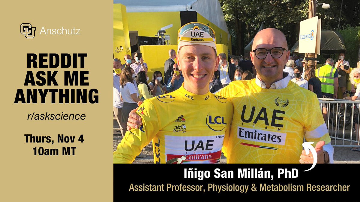 CUAnschutz's tweet image. What’s the relationship between exercise and cancer? Why is exercise the most powerful medicine in the world?

Find out Thursday – researcher @doctorinigo, who trains super athletes, is hosting a Reddit AMA!

➡️Where: reddit.com/r/askscience/
➡️When: Nov 4, 10AM MT

#MedTwitter