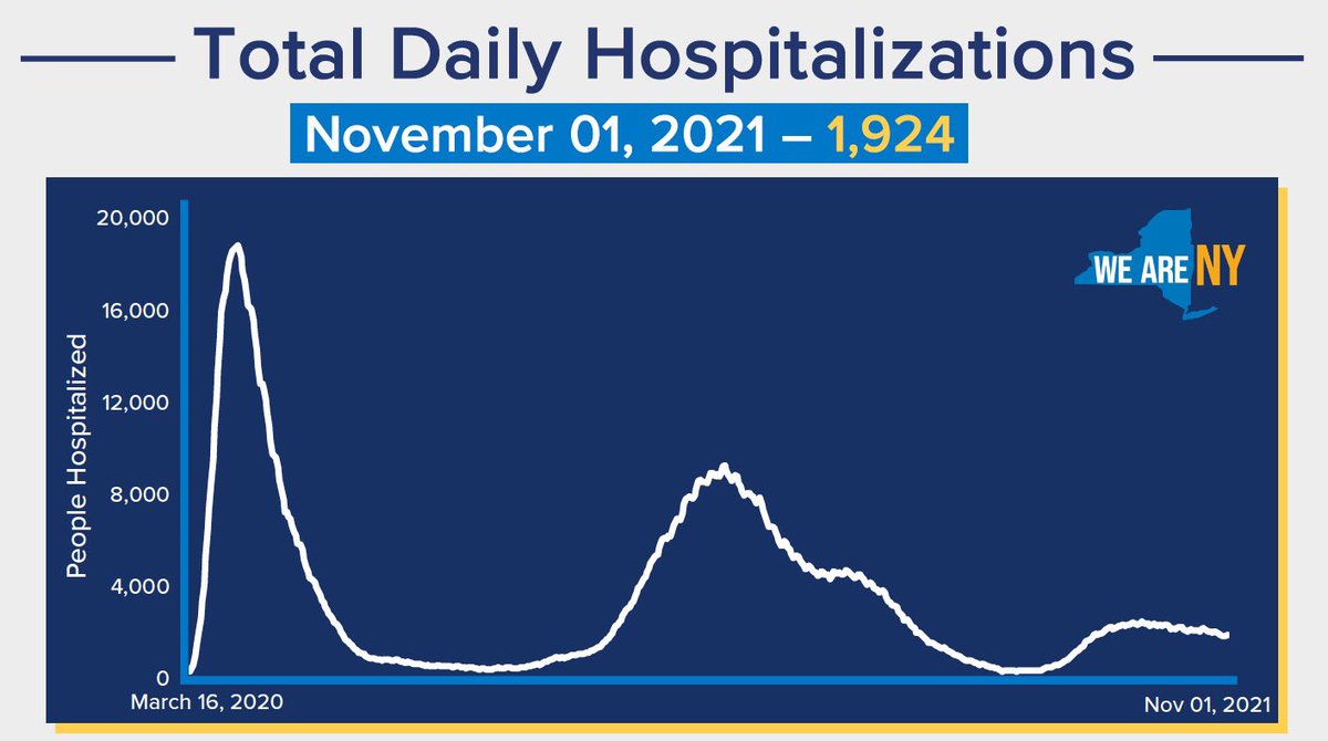 As of November 1, 2021, there are 1,924 total hospitalized in New York State