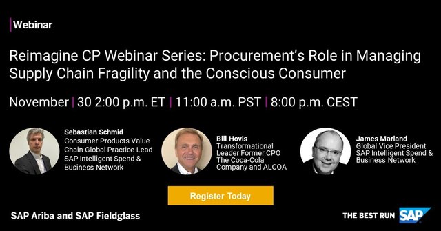 KathFerg's tweet photo. Join us on November 30 to hear real-world examples from #consumerproduct companies who have digitized their #supplychain to improve supplier relationships, meet targets and achieve significant value. Register here to save your spot: @Sap @SapInd https://t.co/QcchFRUWAI https://t.co/SInz0ILkH5