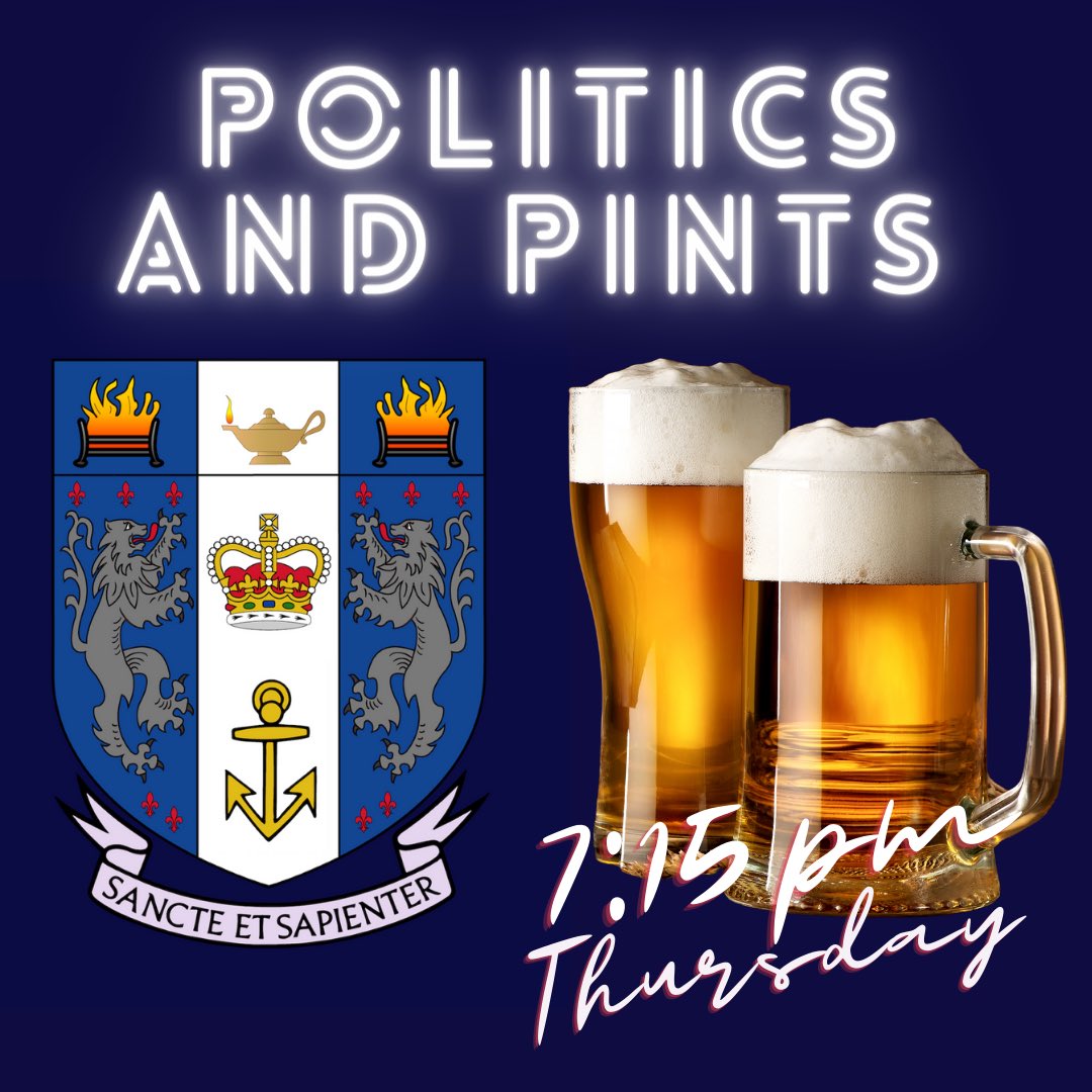 Join us this Thursday at the Lyceum Tavern (upstairs) from 7:15pm for our reading week pub social… 

Everyone is welcome so come along for politics and pints! 🍻