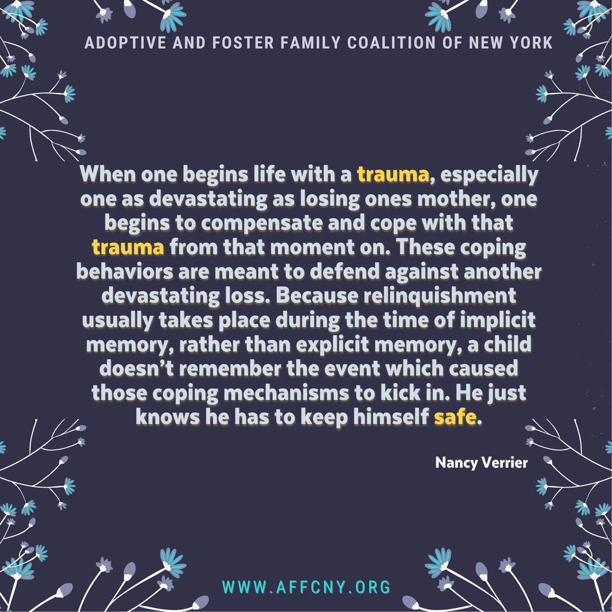 AFFCNY's tweet photo. Join us, tonight @ 7PM, in the #AFFCNYNetwork for a screening of #ReckoningWithThePrimalWound. Plan to stay for our discussion panel afterwards w filmmaker & adoptee, Rebecca Autumn Sansom and Nancy Verrier, herself!!
#trauma #PrimalWound #AFFCNY #TraumaInformed #NAAM2021 https://t.co/IWjBzzs7px